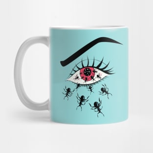 Scary Red Eye With Creepy Crawling Ants Mug